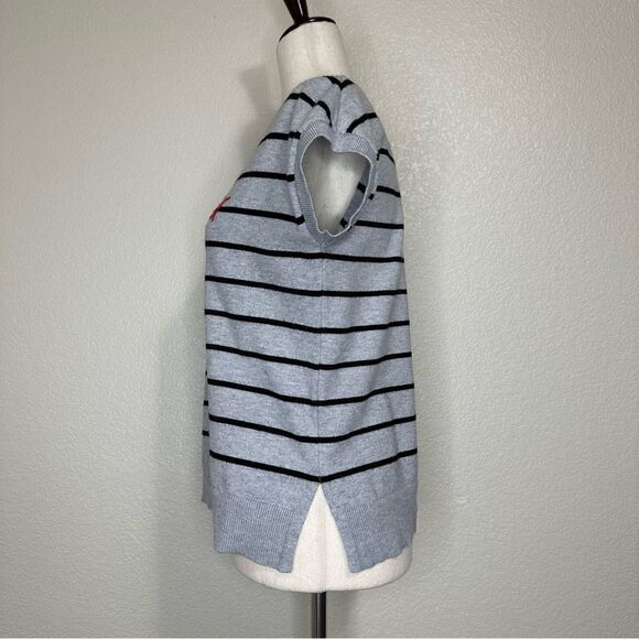 Summer & Sage “Bonjour” Gray Black Striped Ribbed Knit  Sweater Vest, Sz Medium - Picture 4 of 12